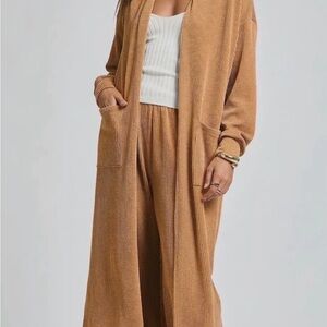 Longline Ribbed Cardigan and Pants Set